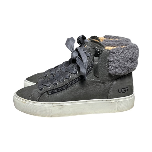 UGG Briena Mid Top Leather Sneaker Boots Shoes Zip Lace Up Gray Women's Size 7 - Picture 3 of 11